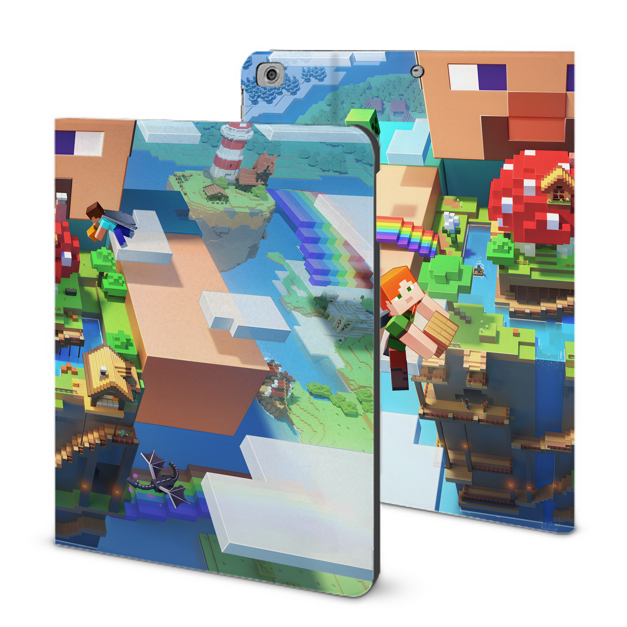 （画像用） マインクラフト ブロックの世界 Minecraft MC Block world IPad ケース ブック型 PUレザー TPU 耐衝撃 軽量 薄型 ペン収納なし 全面保護 IPad 各モデル対応